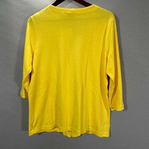 Quacker Factory Sweater Womens Large Yellow Cotton Cardigan Jeweled Snaps NEW - Picture 8 of 8